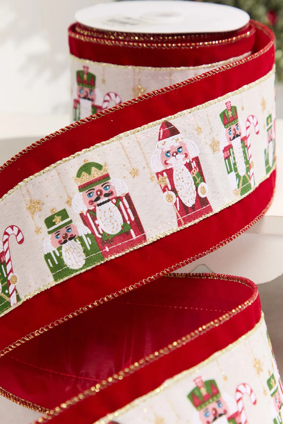 4" x 10 Yard Dark Red Nutcracker Velvet Ribbon