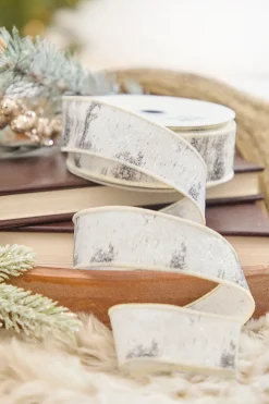 1.5" x 10 Yard Glitter Birch Bark On Cotton Ribbon