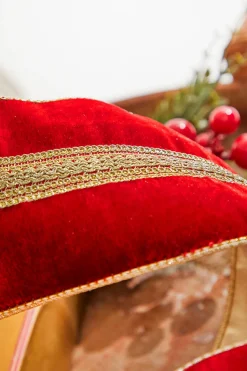 4” x 5 Yard Gold Braid Trim Velvet Gold Back Wired Ribbon - Red/Gold