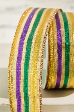 1.5" x 10 Yard Gold Green Purple Striped Ribbon