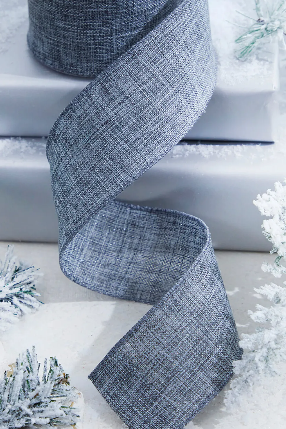 2.5" x 10 Yard Gray Linen Wired Ribbon