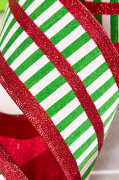 4" x 10 Yard Green and White Striped Ribbon
