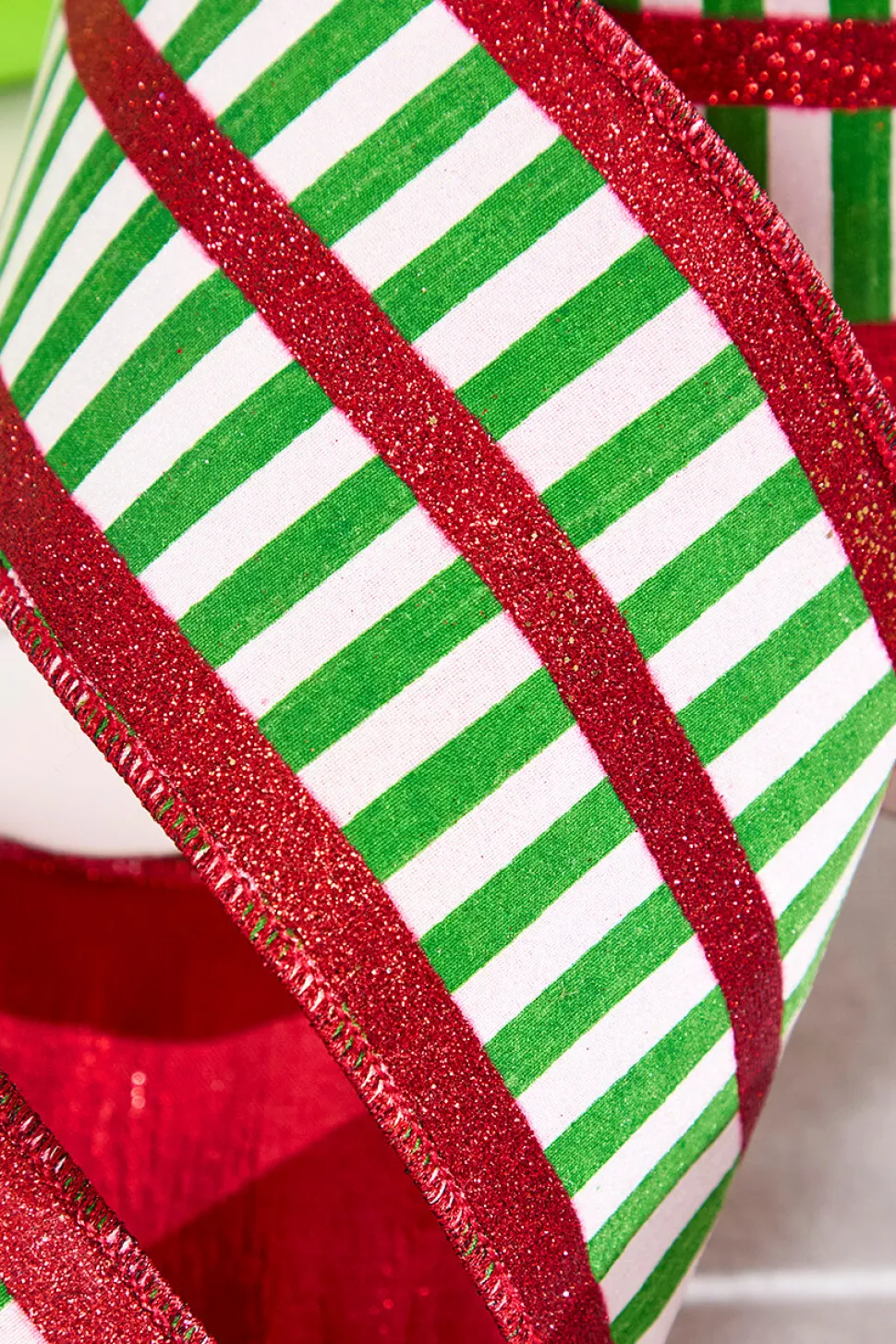 4" x 10 Yard Green and White Striped Ribbon