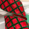 4" x 5 Yard Green Diamond Red Velvet Ribbon