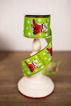 2.5” x 10 Yard Green Happy Holidays Christmas Ribbon