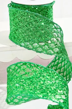 4" x 10 Yard Green Mesh Wired Ribbon