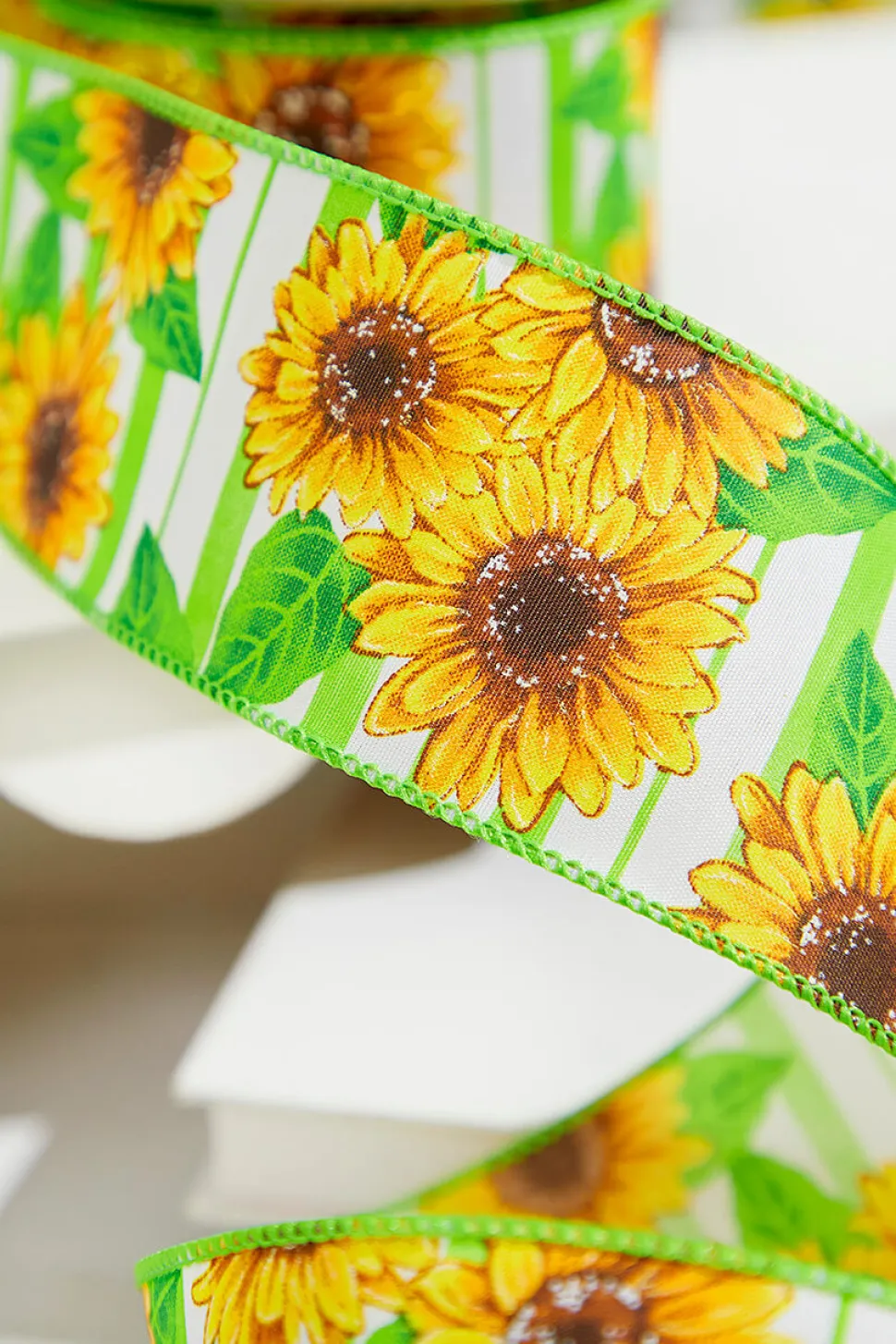 2.5" x 10 Yard Green Sunflower Ribbon