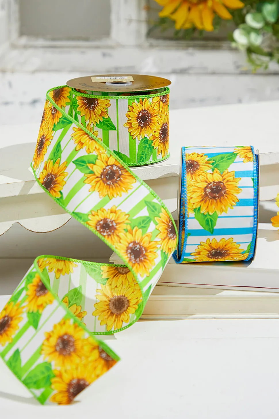 2.5" x 10 Yard Green Sunflower Ribbon