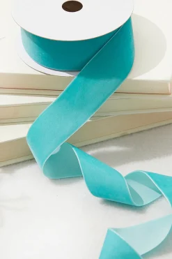 1.5" x 10 Yard Green Teal Unwired Velvet Ribbon