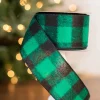 2.5” x 10 Yard Green Wool Buffalo Check Ribbon