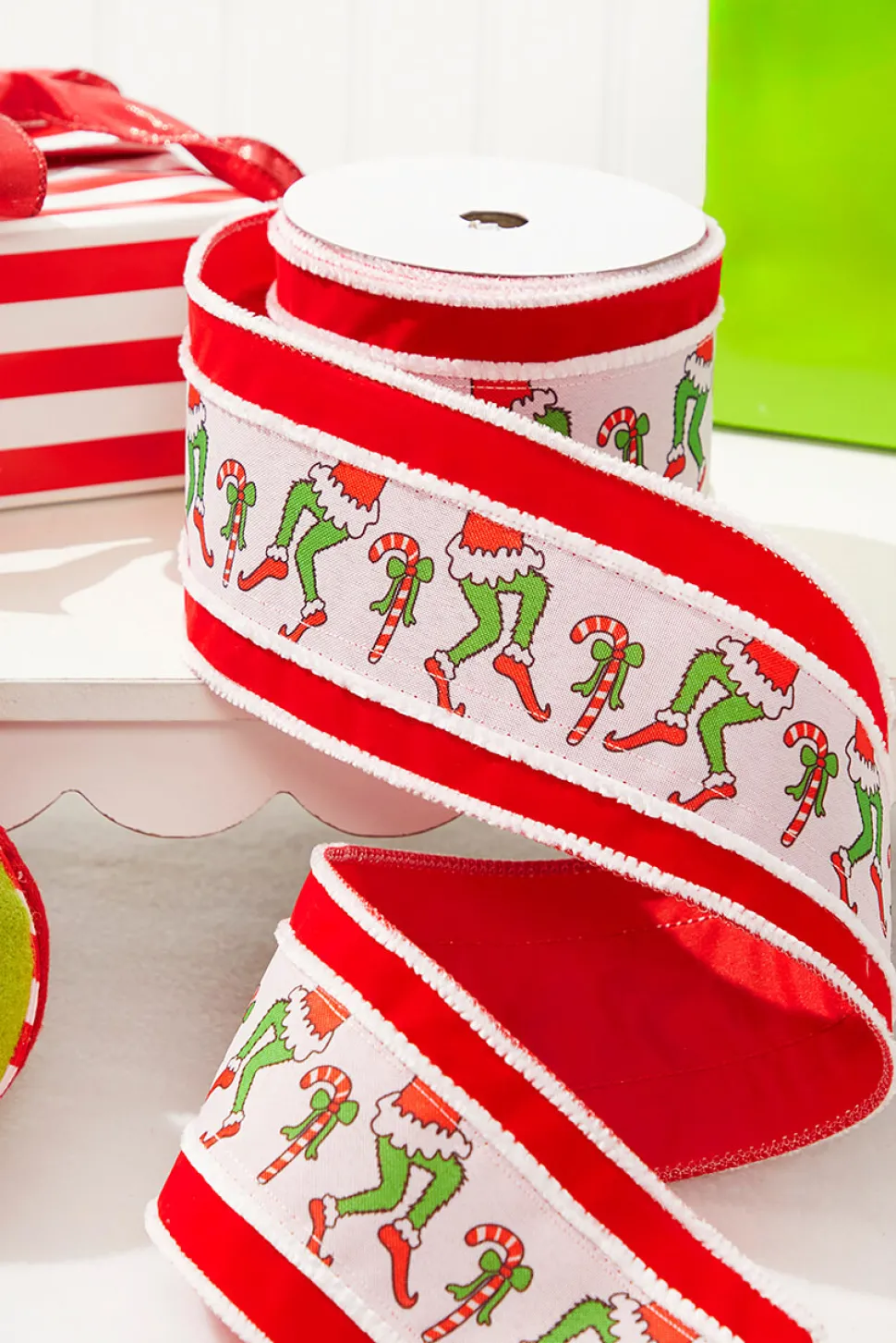 4“ x 10 Yard Grinch Legs Ribbon