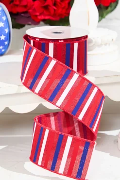 2.5" x 10 Yard Horizontal Stripe Red, White & Blue Ribbon