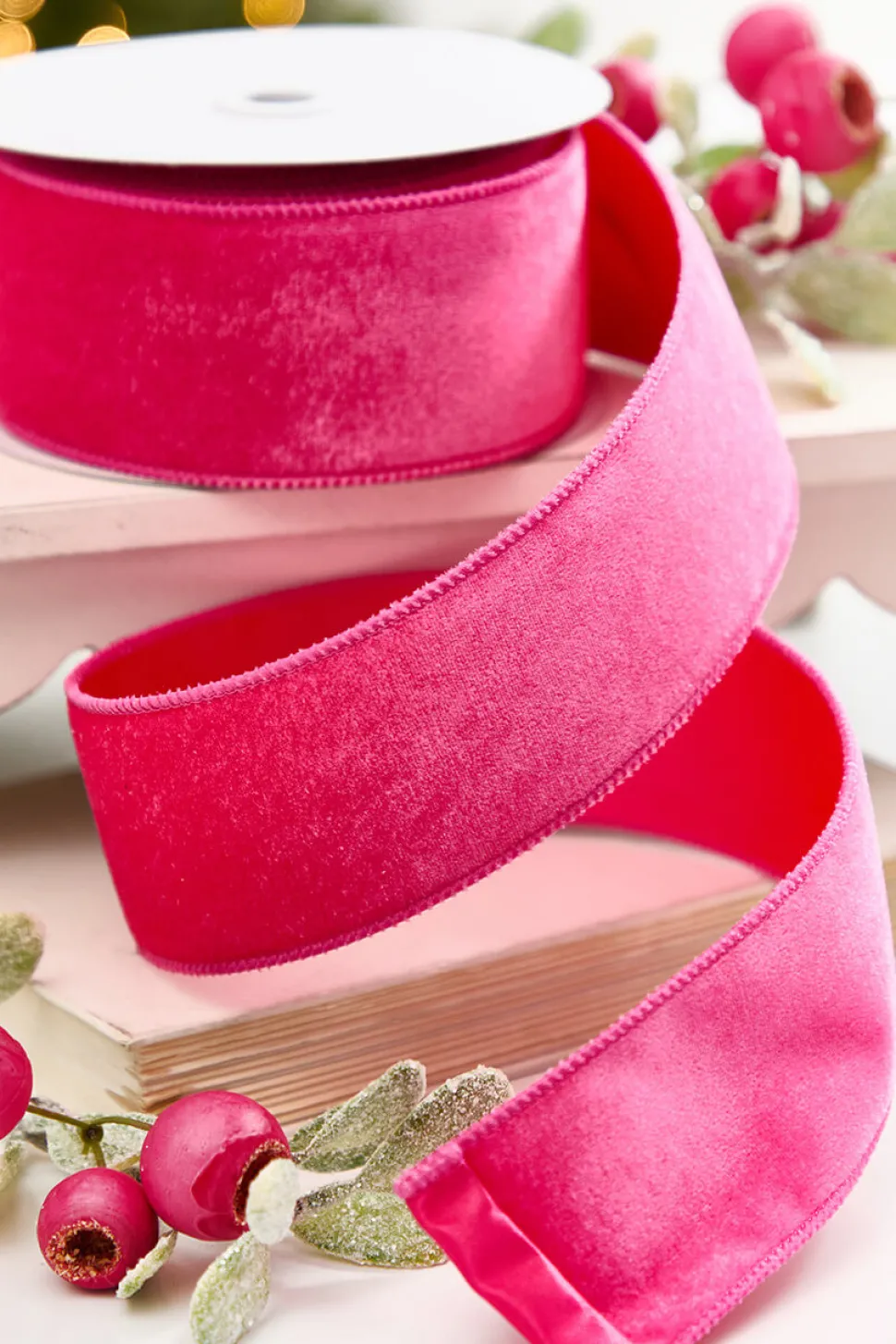 2.5" x 10 Yard Hot Pink Velvet with Satin Backing Ribbon