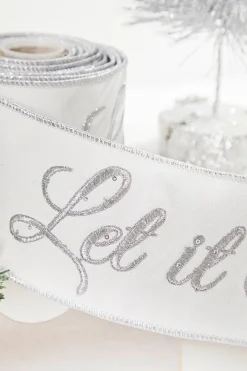 4" x 5 Yard Let It Snow White Embroidered Ribbon