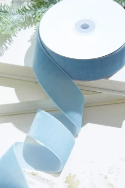 1.5" x 10 Yard Light Blue Unwired Velvet Ribbon