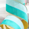 4" x 10 Yard Mint/Aqua Colorblock Dupioni