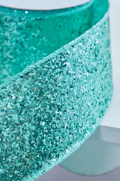 2.5" x 10 Yard Mint Green Glitter Wired Ribbon