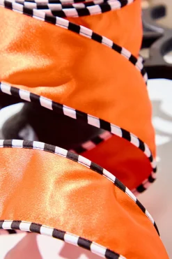 2.5" x 10 Yard Orange Satin with Black & White Piping Ribbon