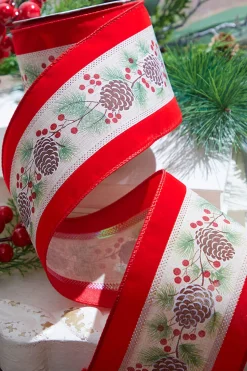 4" x 10 Yard Pinecone and Berry Wired Ribbon