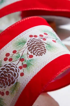 4" x 10 Yard Pinecone and Berry Wired Ribbon