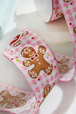 2.5” x 10 Yard Pink Check Gingerbread Ribbon