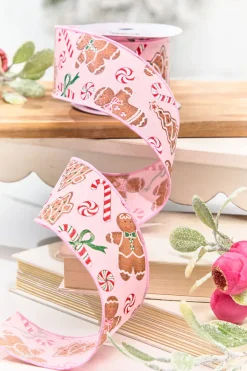 2.5" x 10 Yard Pink Gingerbread with Candy Ribbon