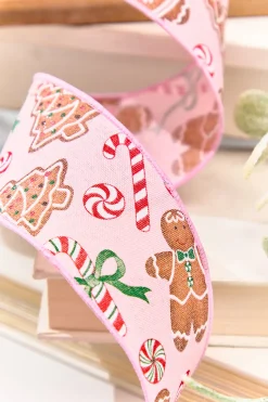 2.5" x 10 Yard Pink Gingerbread with Candy Ribbon
