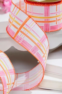 2.5" x 10 Yard Pink/Orange Plaid Ribbon
