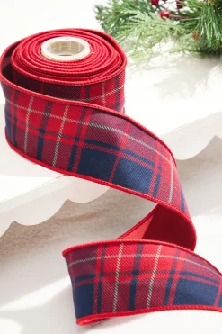 2.5” x 5 Yard Plaid Check Tafetta Ribbon - Red/Navy