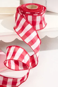 2.5" x 10 Yard Red and White Checked Ribbon