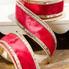 2.5" x 5 Yard Red Dupion with Gold Sequin Trim Ribbon