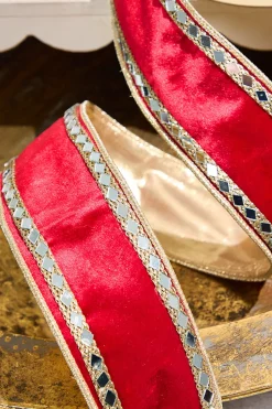 2.5" x 5 Yard Red Dupion with Gold Sequin Trim Ribbon
