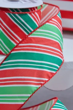 2.5" x 10 Yard Red/Green Diagonal Stripe Wired Ribbon