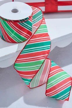 2.5" x 10 Yard Red/Green Diagonal Stripe Wired Ribbon