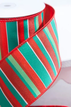 2.5" x 10 Yard Red/Green Holiday Stripe Wired Ribbon