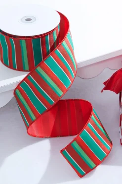 2.5" x 10 Yard Red/Green Holiday Stripe Wired Ribbon