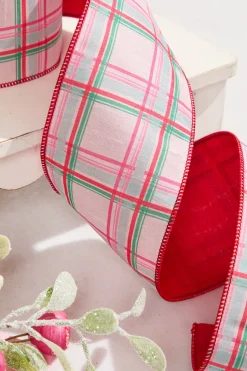 4" x 10 Yard Red/Green/Pink on White Plaid Ribbon