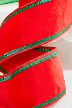 4” x 5 Yard Red & Green Piping Velvet Metallic Dupion Ribbon
