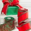 4" x 5 Yard Red/Green Sequin Dupioni Ribbon