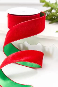 2.5" x 10 Yard Red & Green Velvet with Satin Backing Ribbon