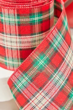4" x 10 Yard Red/Green/White Plaid Ribbon