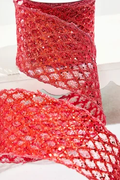 4" x 10 Yard Red Mesh Wired Ribbon