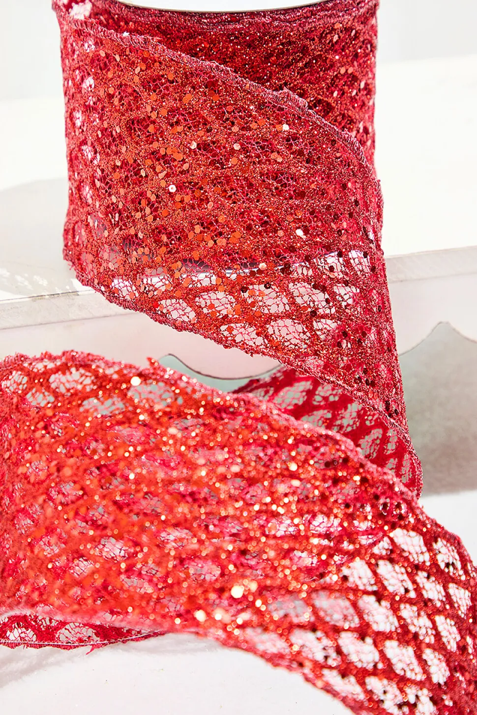 4" x 10 Yard Red Mesh Wired Ribbon