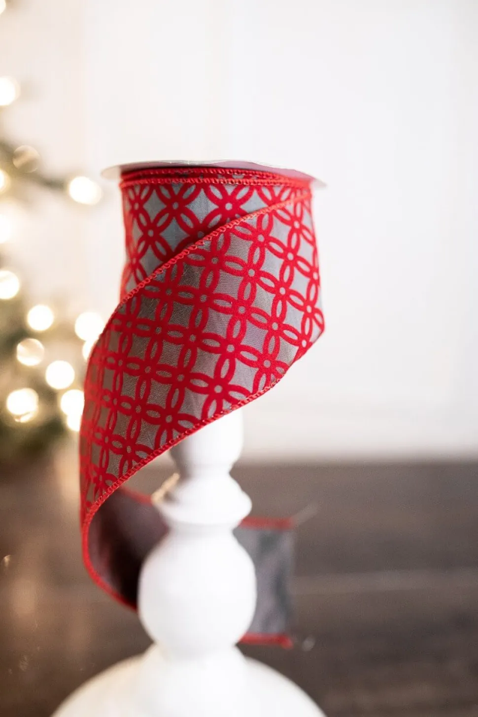 2.5” x 10 Yard Red Patterned Holiday Ribbon
