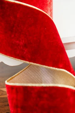 4" x 5 Yard Red Sheldon Velvet Wired Ribbon