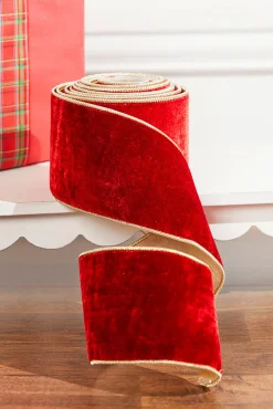 4" x 5 Yard Red Sheldon Velvet Wired Ribbon