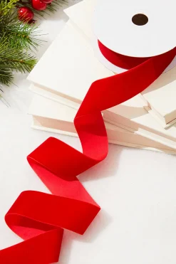 1.5" x 10 Yard Red Unwired Velvet Ribbon