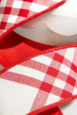 2.5" x 5 Yard Red/White Plaid Tafetta Back Ribbon