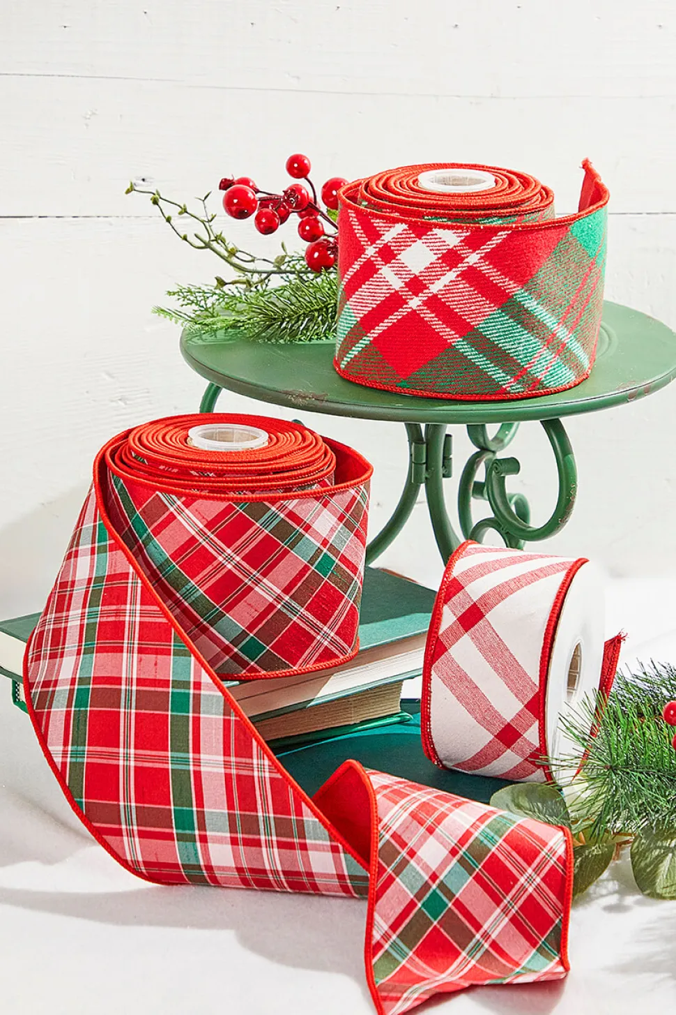 2.5" x 5 Yard Red/White Plaid Tafetta Back Ribbon