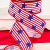 1.5" x 10 Yard Red & White Striped Ribbon with Blue Stars